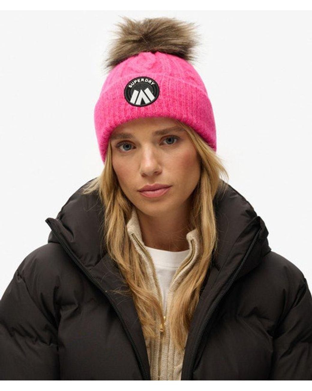 Superdry Pink & Co Cable Luxe Knit Beanie Hat