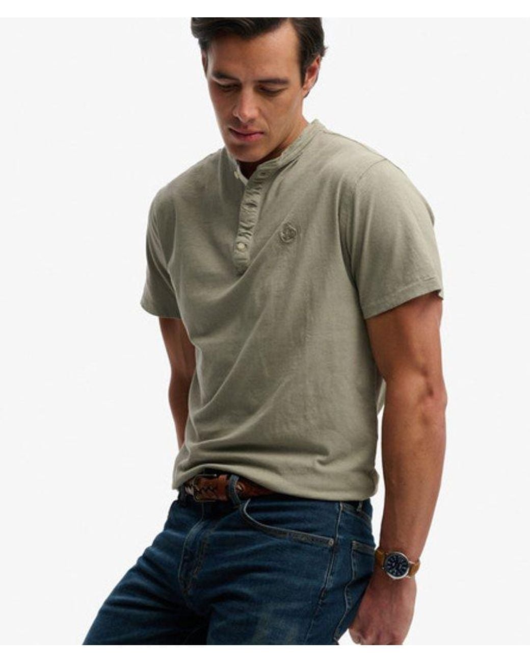 Superdry Green & Co Classic Cotton Linen Short Sleeve Henley T-shirt for men