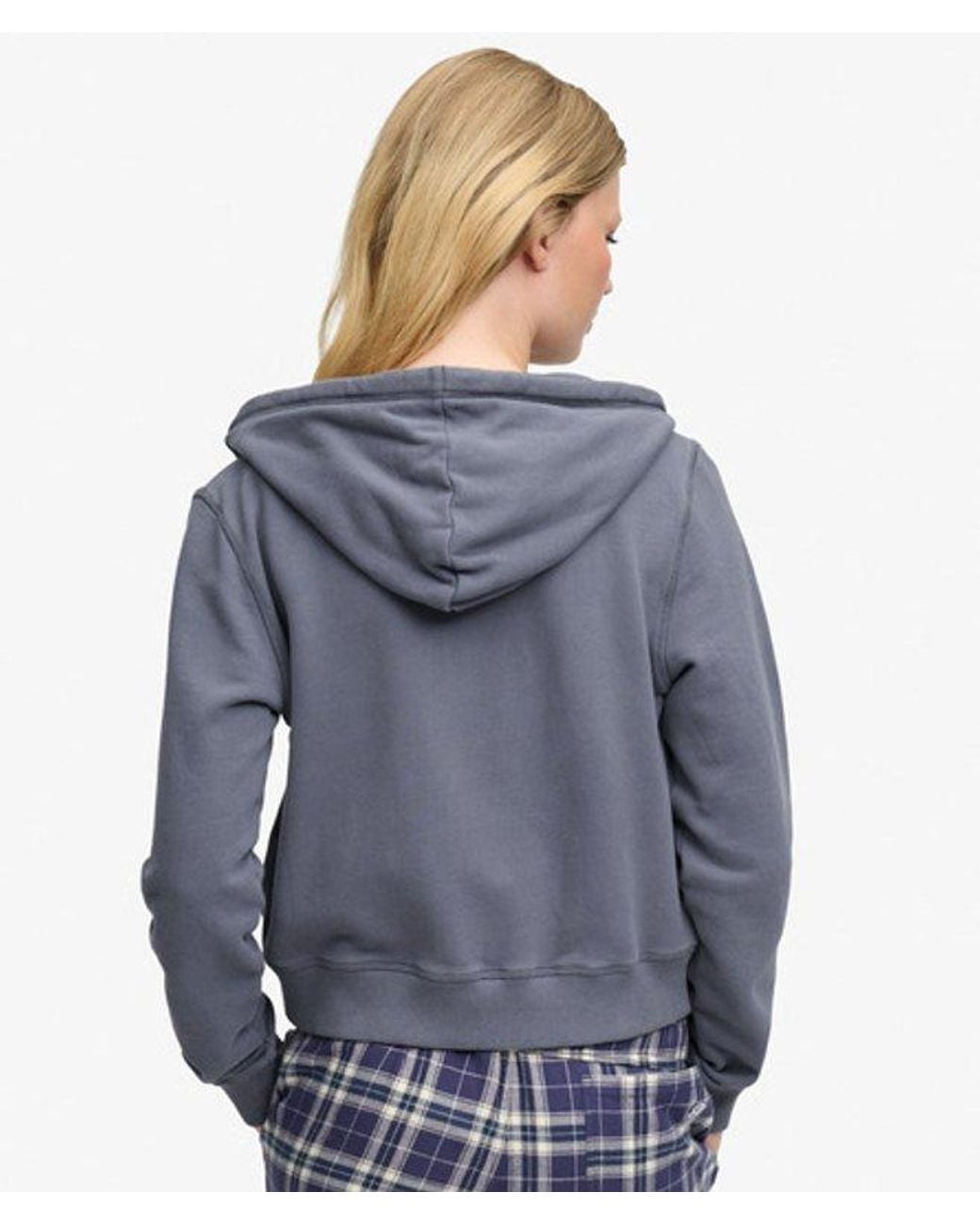 Superdry Blue & Co Athletic Essentials Embroidered Cropped Zip Hoodie