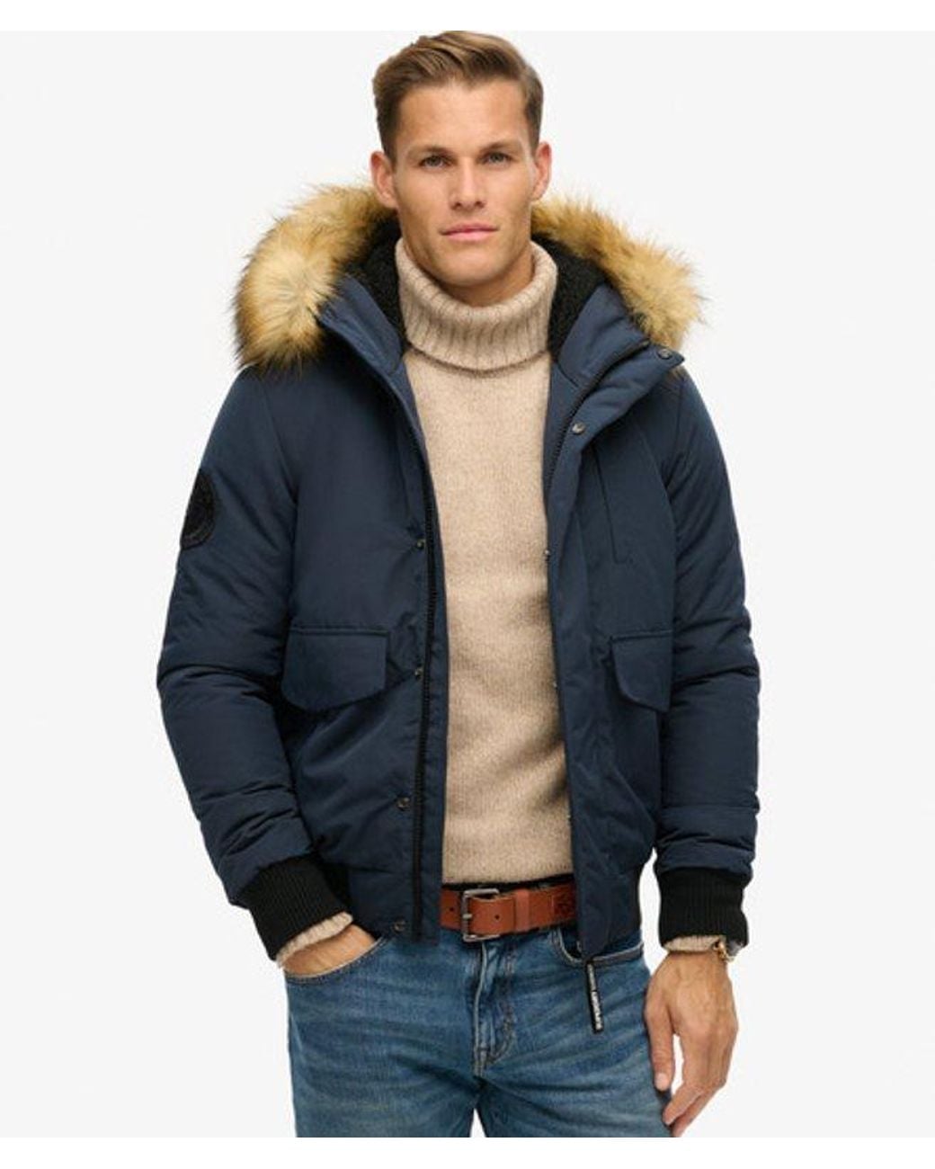 Superdry Blue & Co Everest Hooded Puffer Bomber Jacket for men