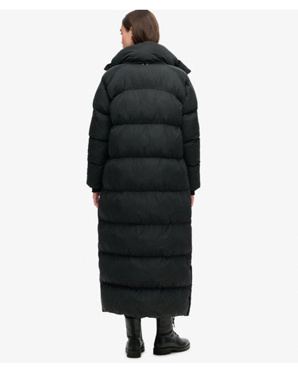Superdry Black & Co Embroidered Logo Maxi Long Puffer Coat