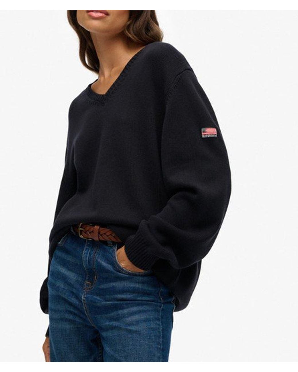 Superdry Black & Co Oversized V Neck Jumper