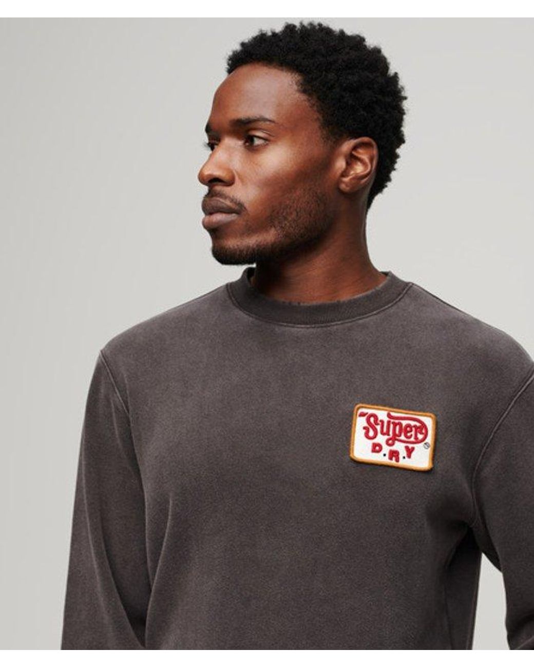 Superdry Gray Loose Fit Embroidered Logo Mechanic Crew Sweatshirt for men