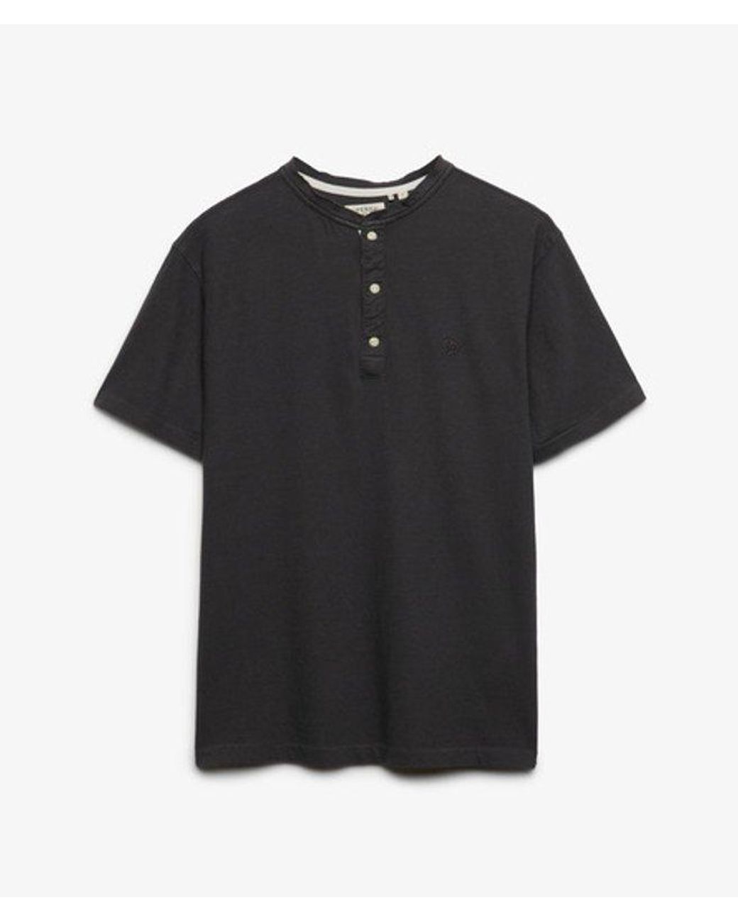 Superdry Black & Co Classic Cotton Linen Short Sleeve Henley T-shirt for men