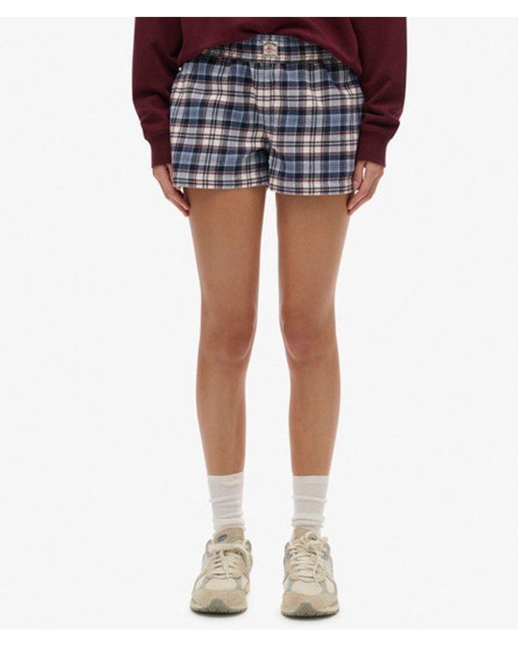 Superdry Purple & Co Cotton Check Elastic Shorts