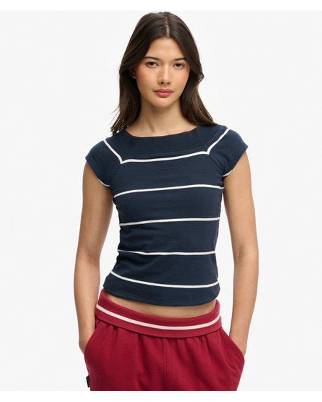 Superdry Blue Athletic Off Shoulder Pattern Top