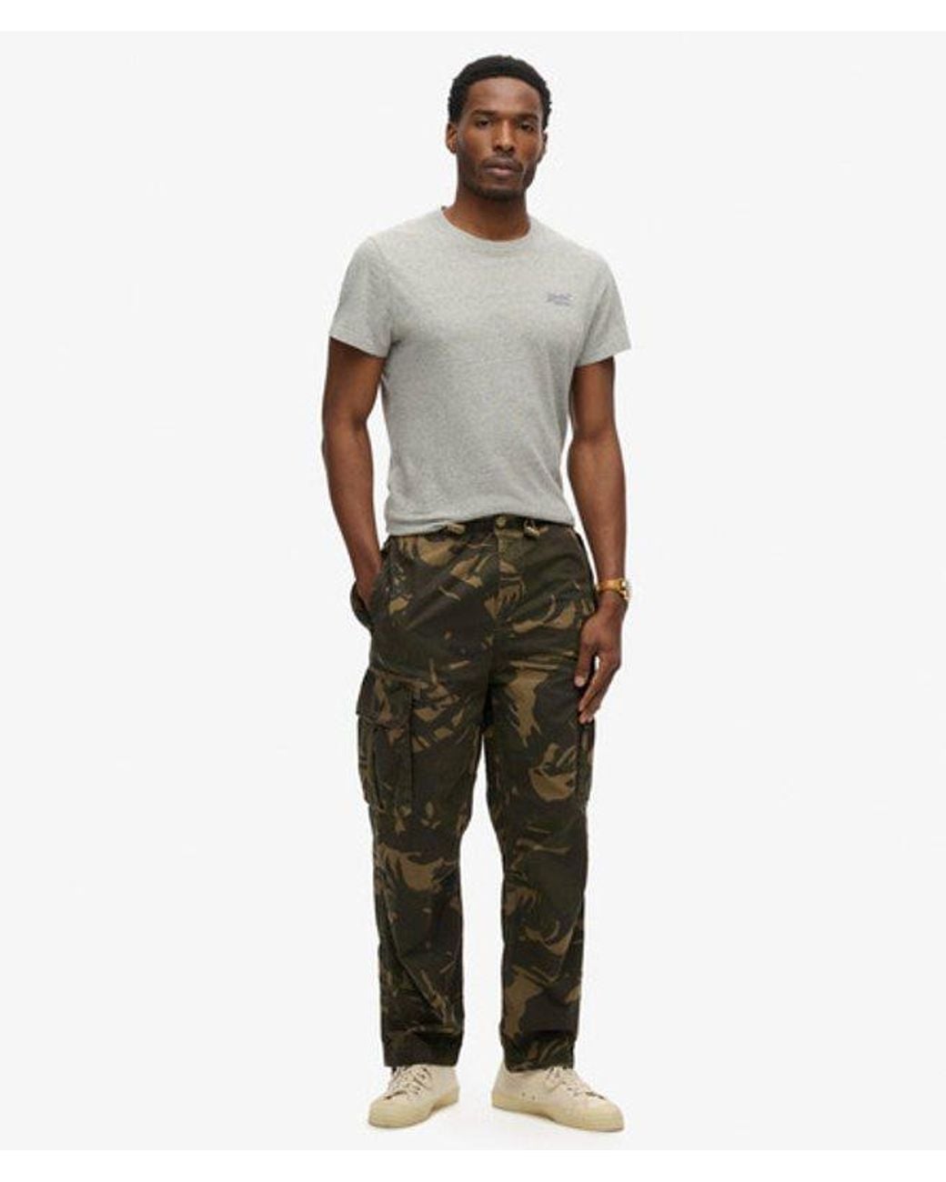 Superdry Green Camo Print baggy Parachute Pants for men