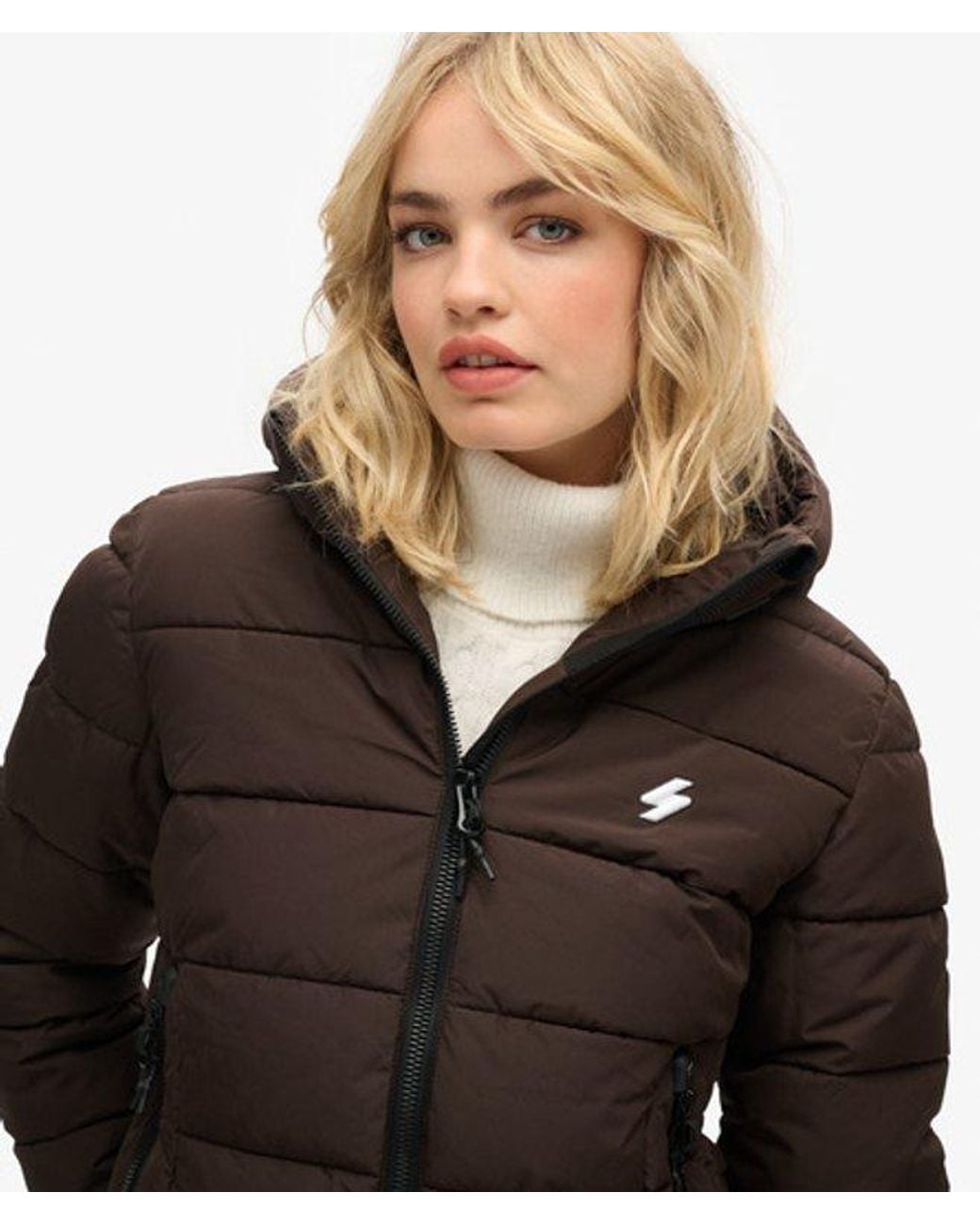Superdry Black & Co Slim Fit Embroidered Logo Hooded Spirit Sports Puffer Jacket