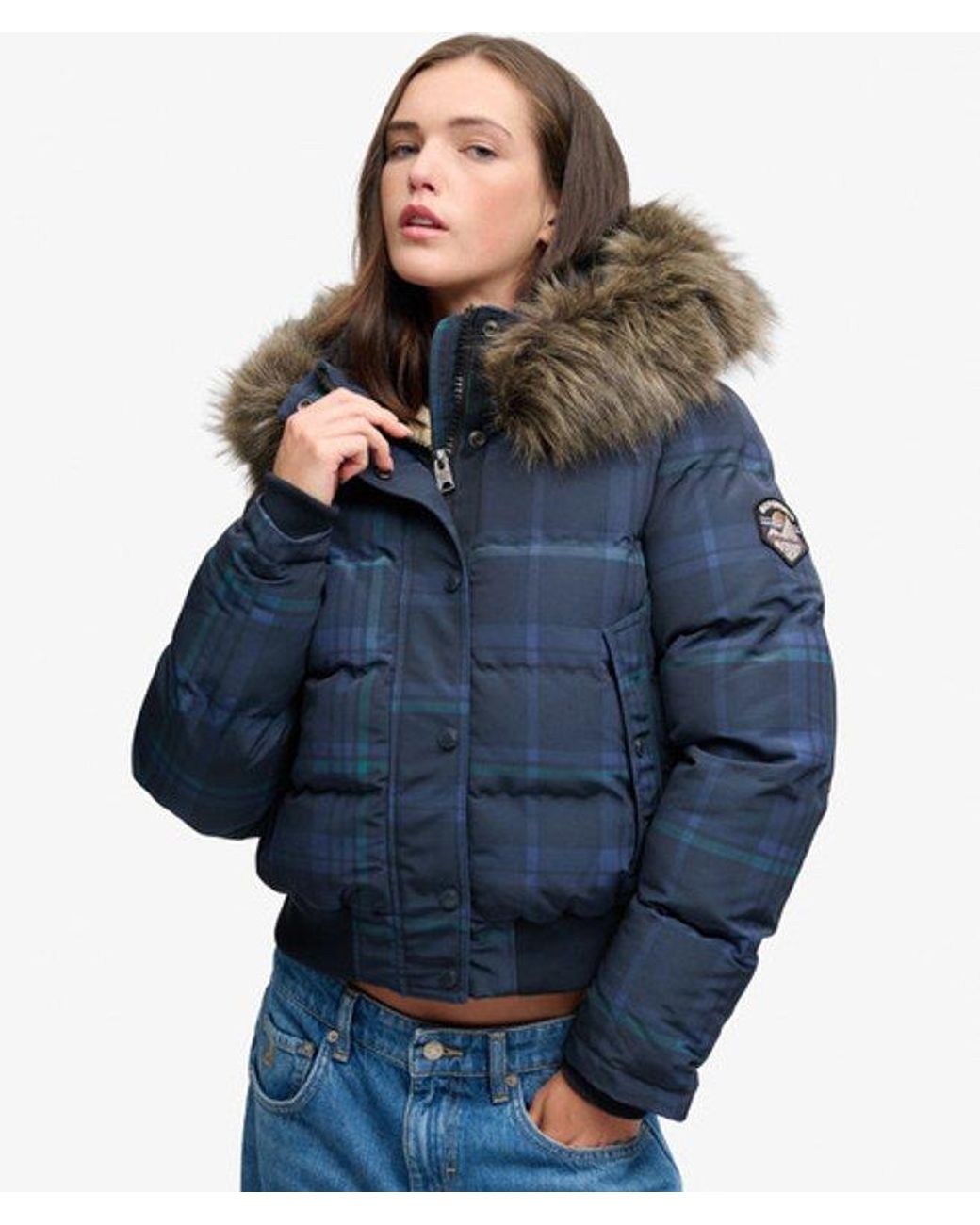 Superdry Blue & Co Everest Check Hooded Bomber Jacket