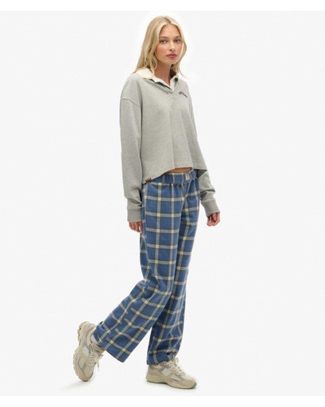 Superdry Blue & Co Cotton Check Elastic Trousers