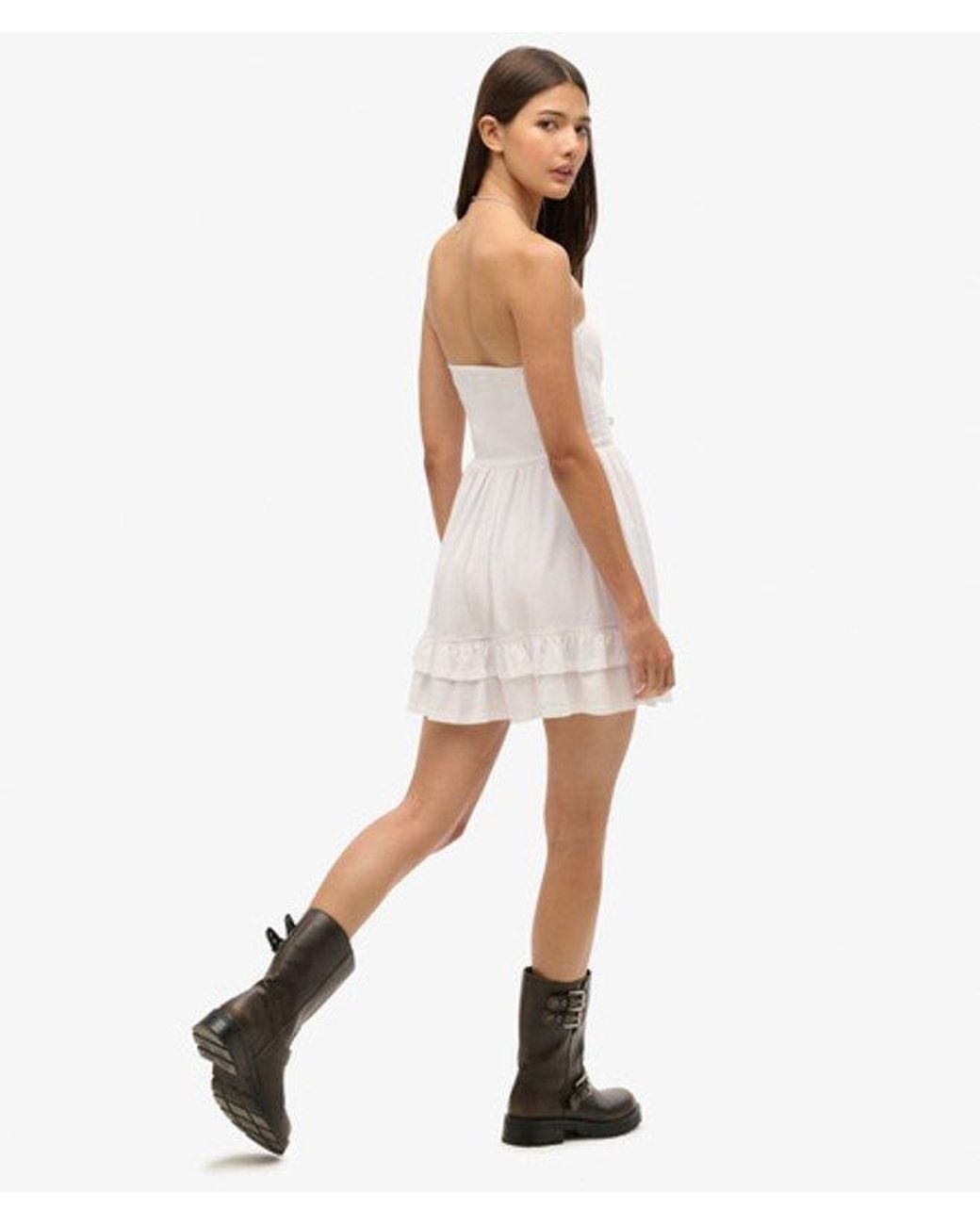 Superdry White 50S Lace Bandeau Mini Dress Optic