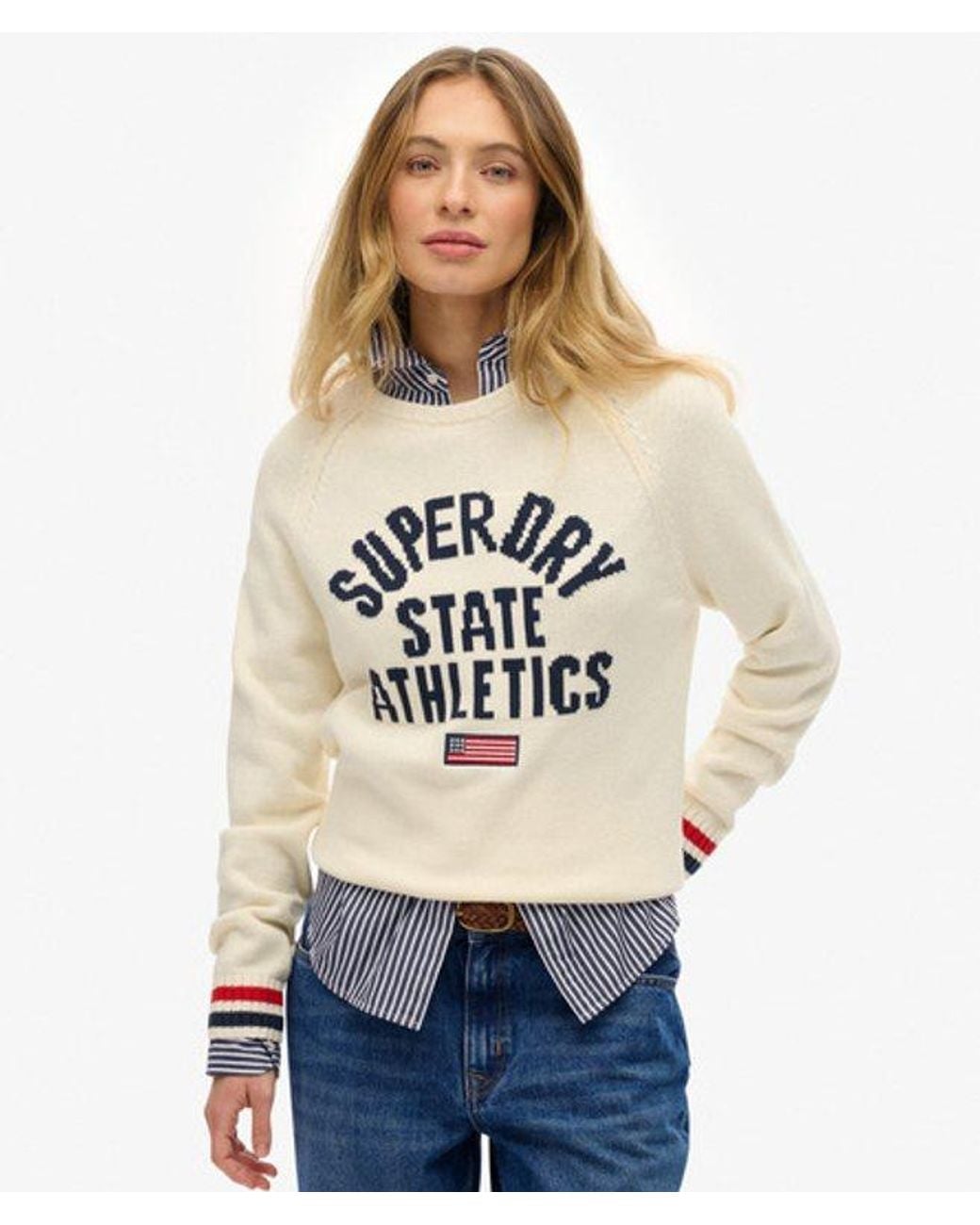 Superdry White Slouchy Intarsia Graphic Knitted Jumper