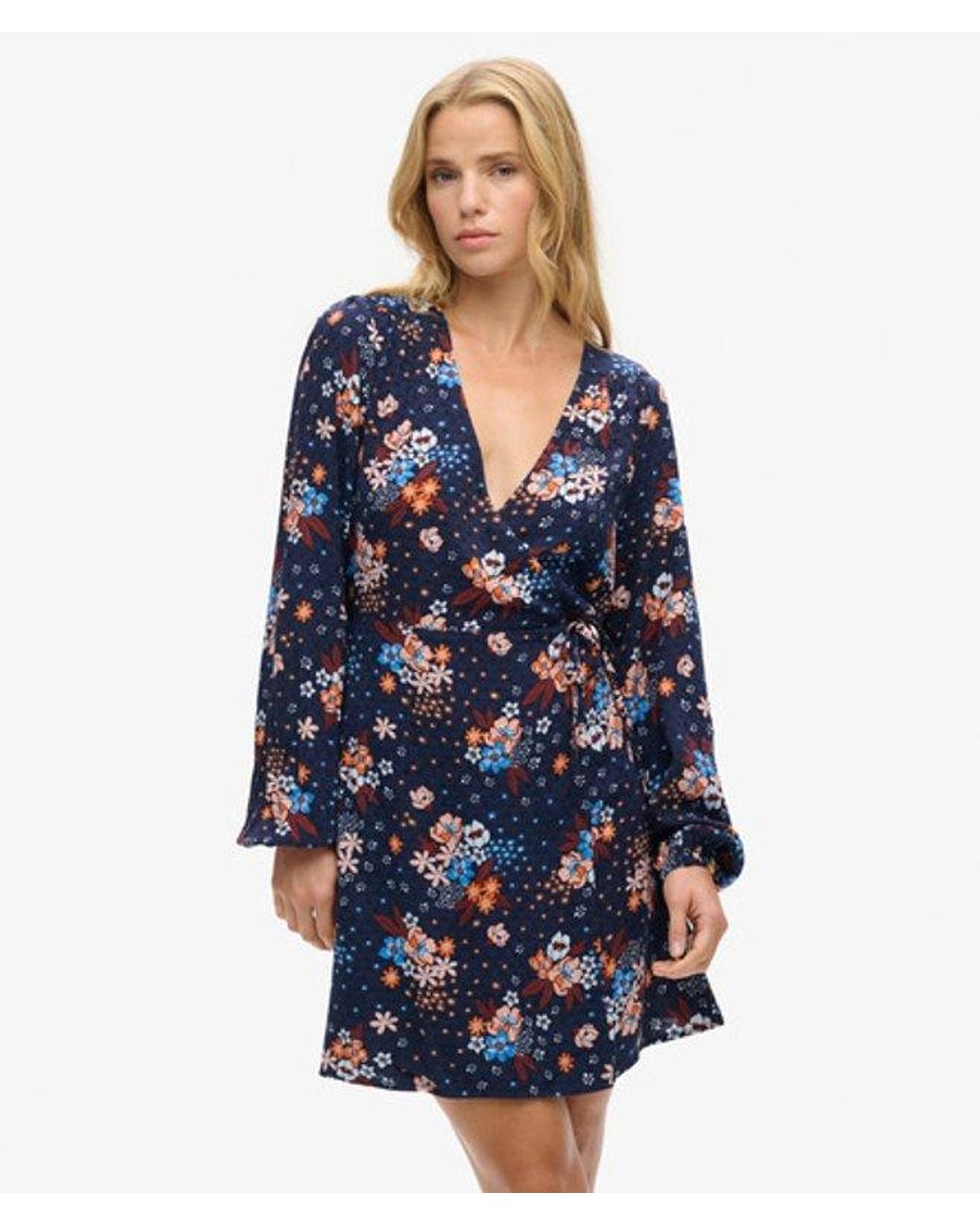 Superdry Blue & Co Classic Floral Print Mini Wrap Dress