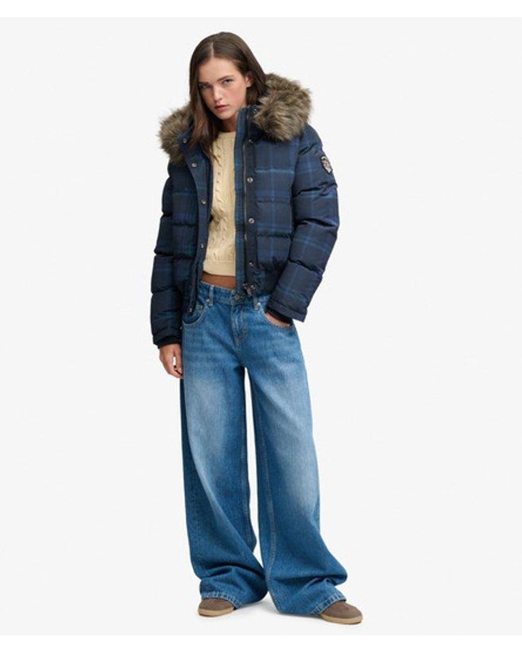Superdry Blue & Co Everest Check Hooded Bomber Jacket