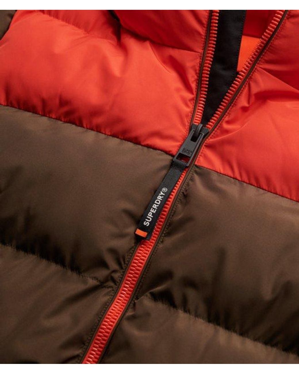 Superdry Red & Co Colourblock Hooded Puffer Jacket for men