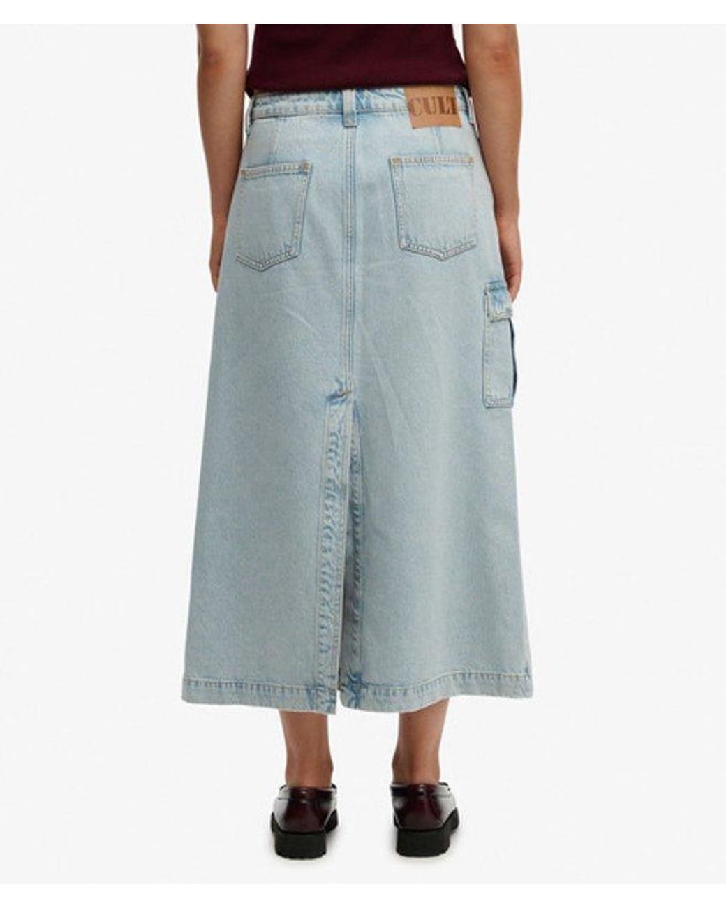 Superdry Denim Cargo Maxi Rok in het Blue