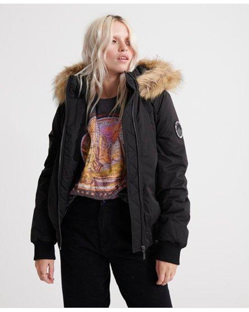 Superdry Synthetic Microfibre Bomber Jacket in Black - Lyst