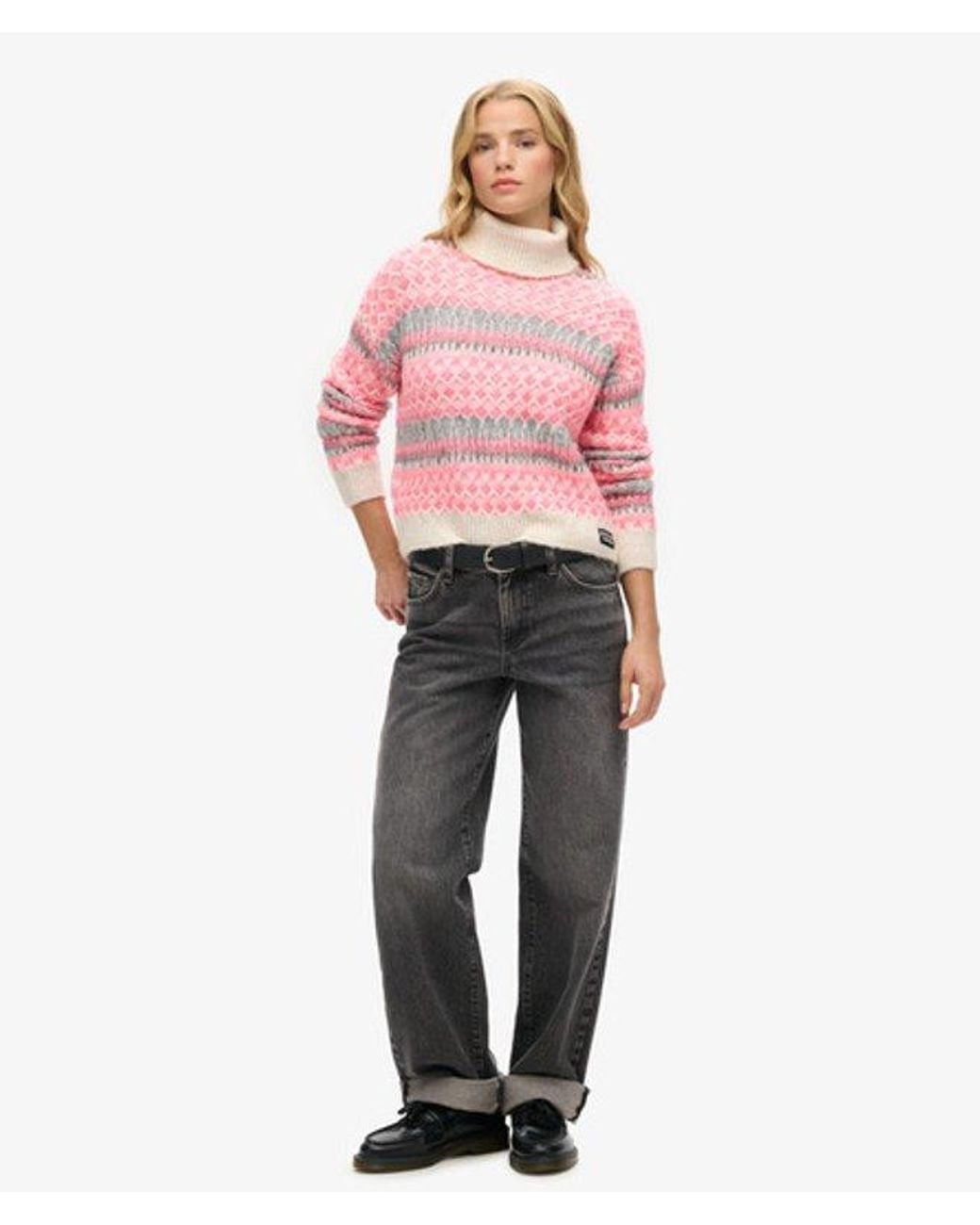 Superdry Pink & Co Roll Neck Crop Knit Jumper