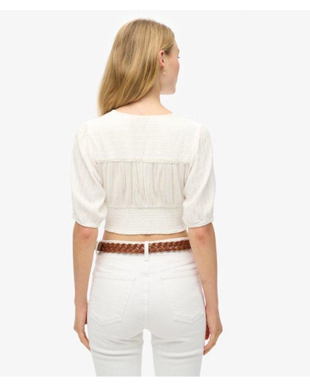 Superdry White & Co Ibiza Short Sleeve Lace Trim Top