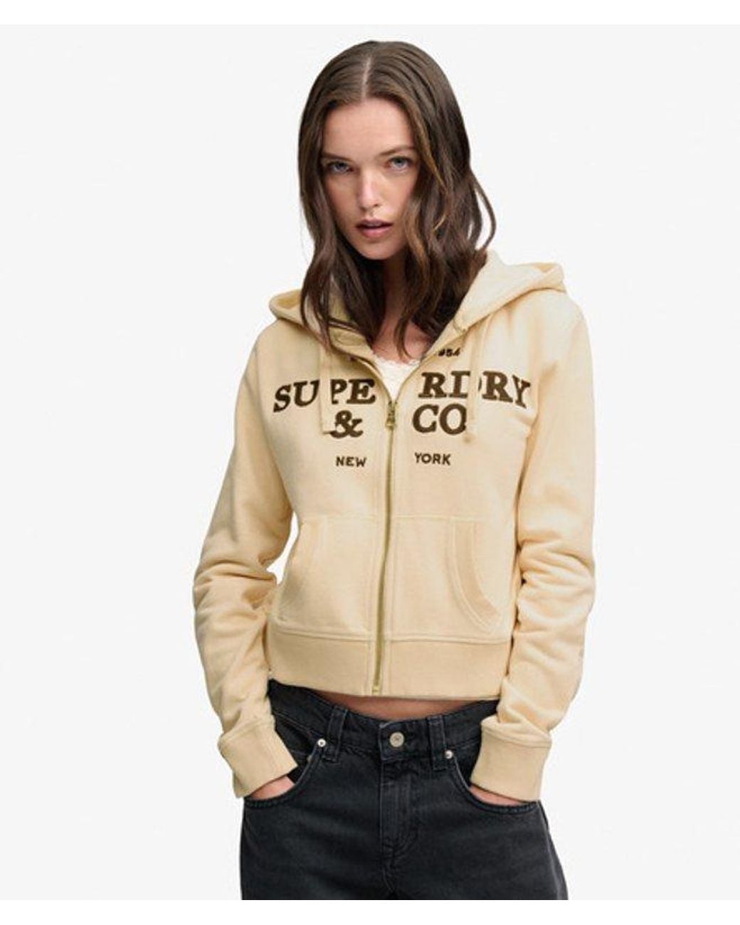 Superdry Natural & Co Athletic Essentials Embroidered Cropped Zip Hoodie