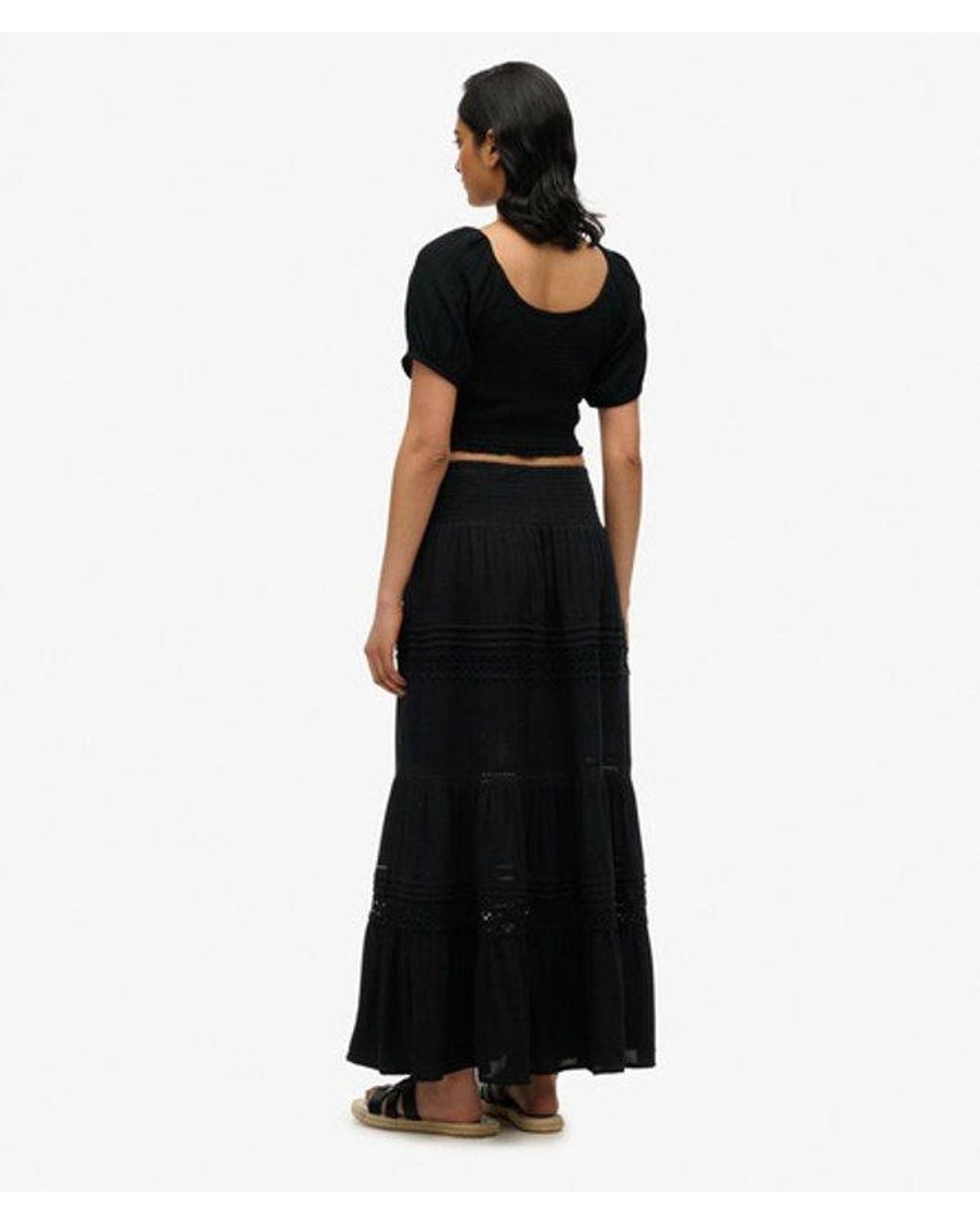 Superdry Black & Co Ibiza Lace Mix Maxi Skirt