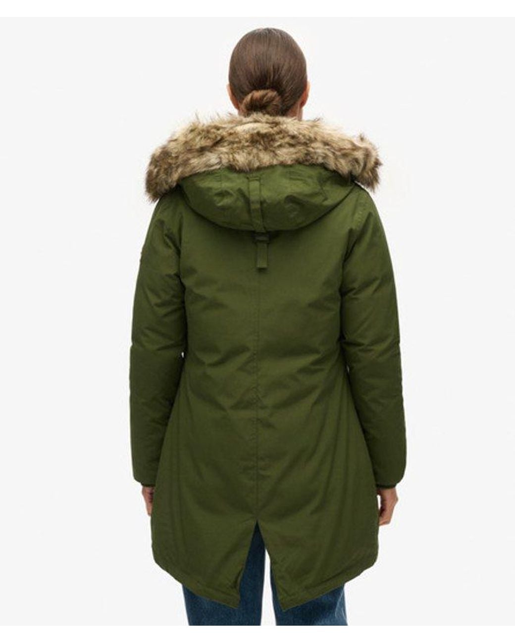 Superdry Green & Co Hooded Faux Fur Down Parka Coat