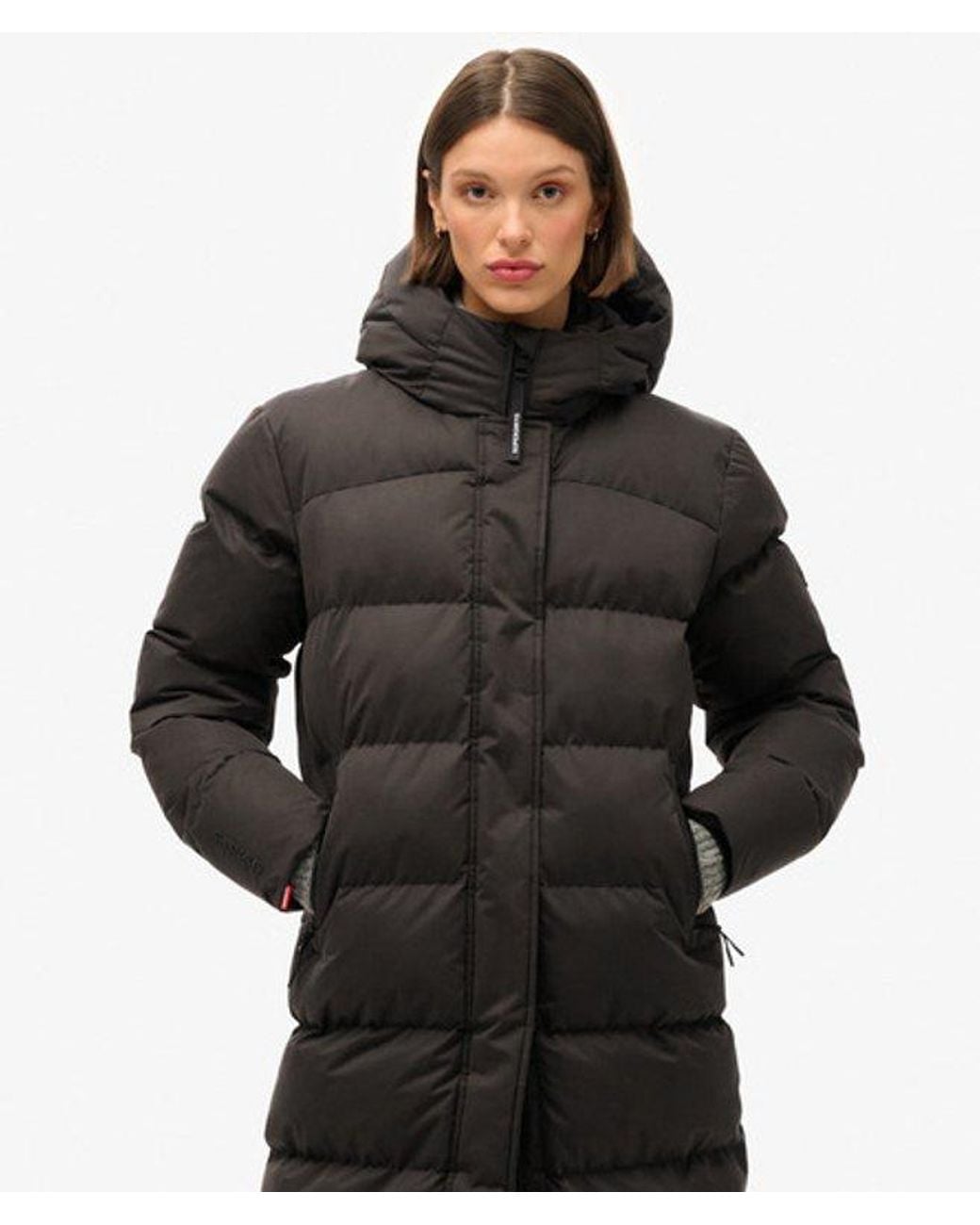Superdry Black Classic Microfibre Longline Puffer Coat