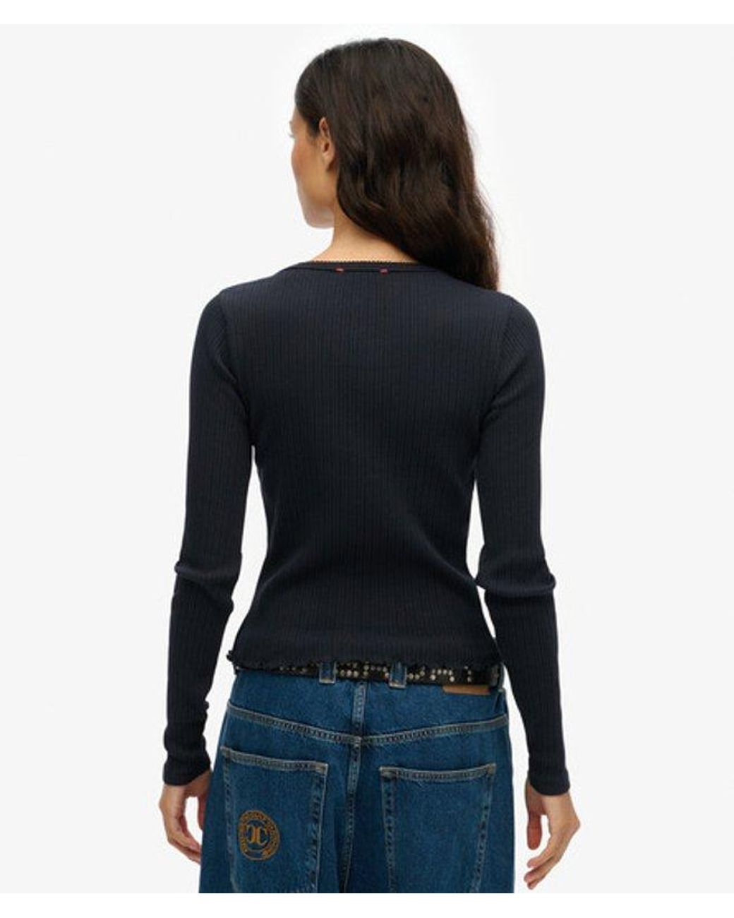 Superdry Black & Co Essential Button Long Sleeve Top