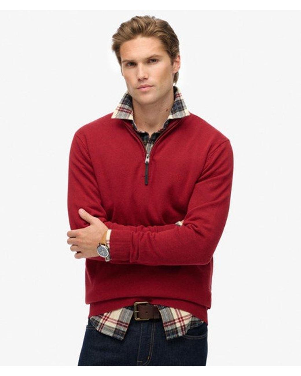 Superdry Red & Co Essentials Cotton Half Zip Jumper for men