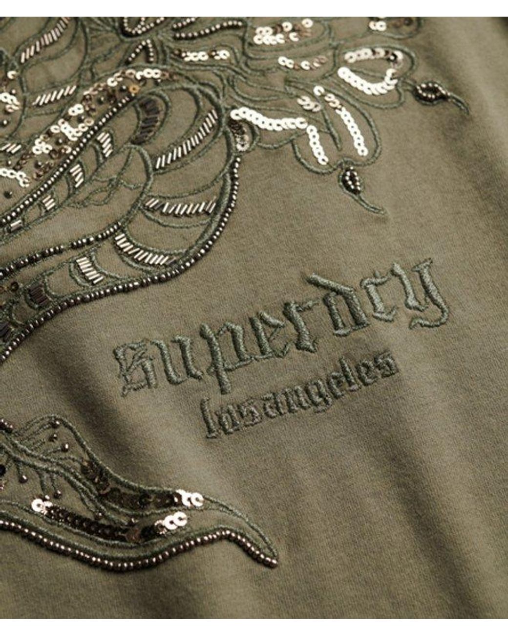 Superdry Green Tattoo Embellished Oversized T-Shirt