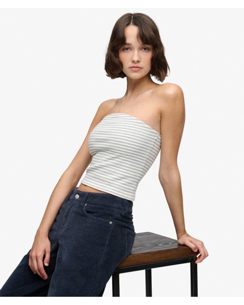 Superdry Blue & Co Athletic Essentials Stripe Jersey Bandeau Top