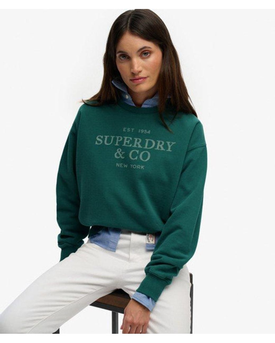 Superdry Green & Co Luxe Casual Loose Crew Sweatshirt