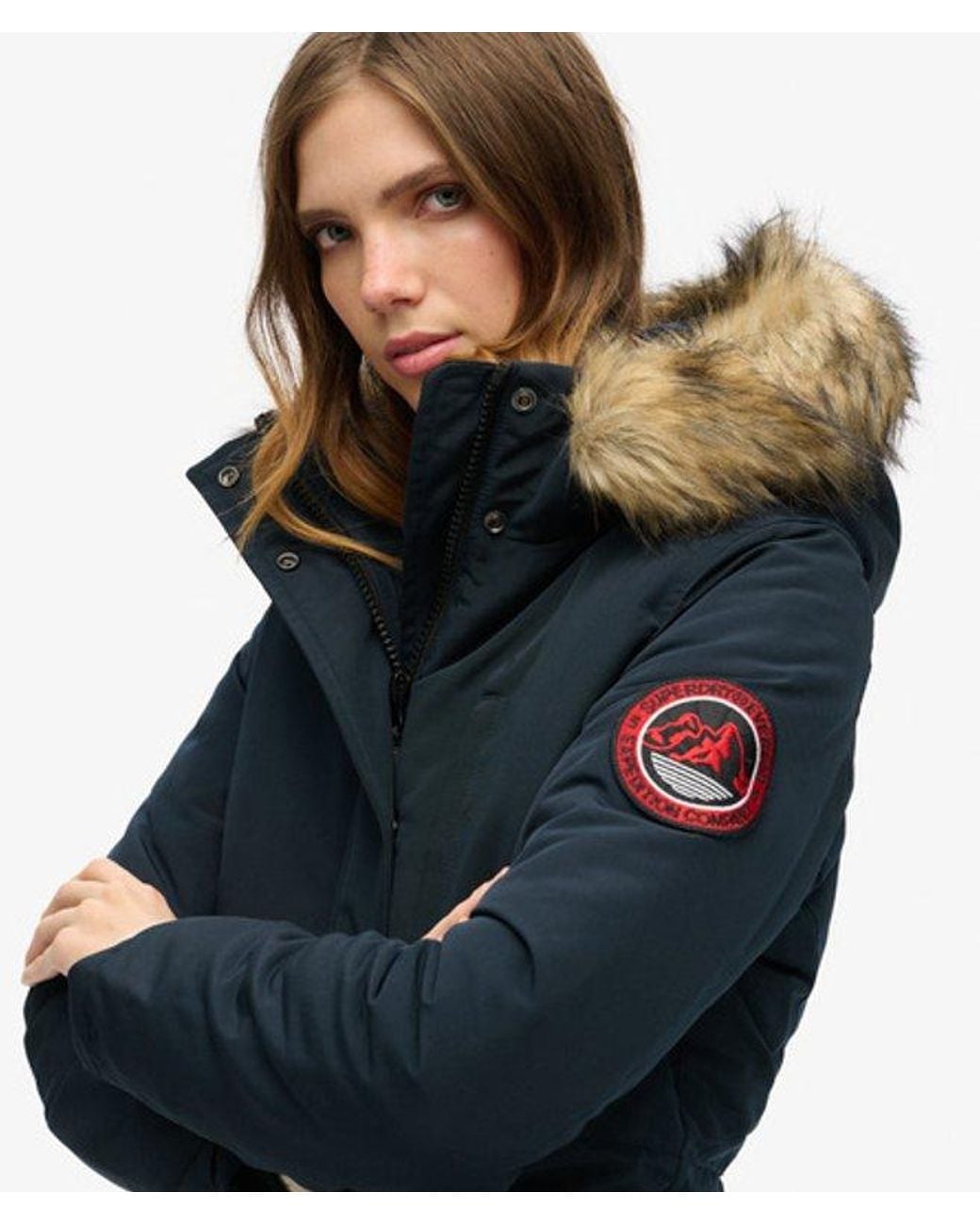 Superdry Blue & Co Everest Hooded Faux Fur Parka Coat