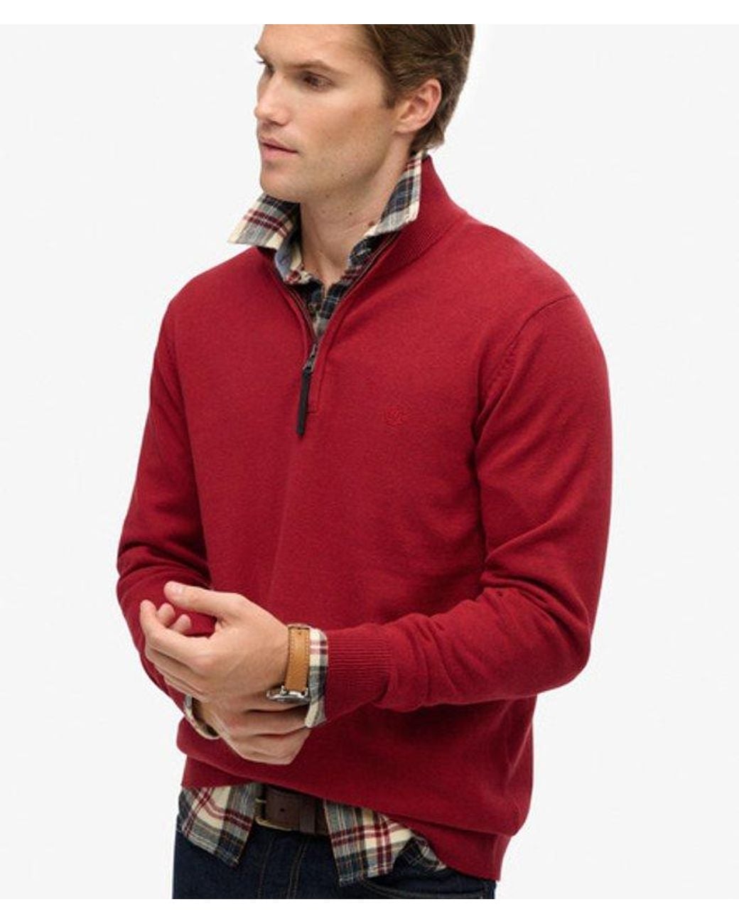 Superdry Red & Co Essentials Cotton Half Zip Jumper for men