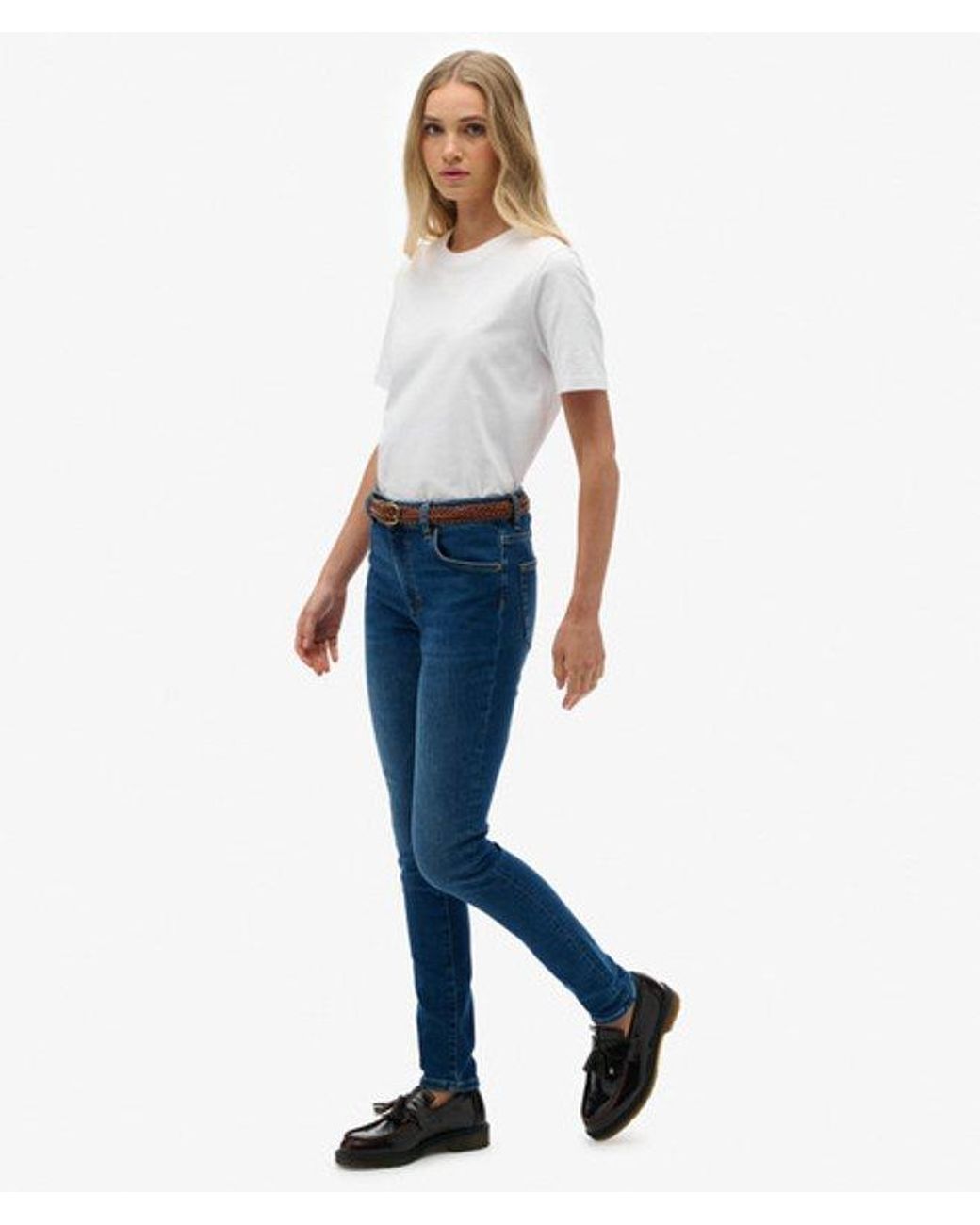 Superdry Blue Organic Cotton Mid Rise Skinny Jeans Size: 26/32