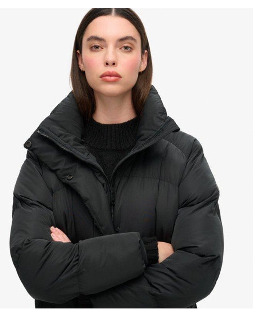 Superdry Black & Co Embroidered Logo Maxi Long Puffer Coat