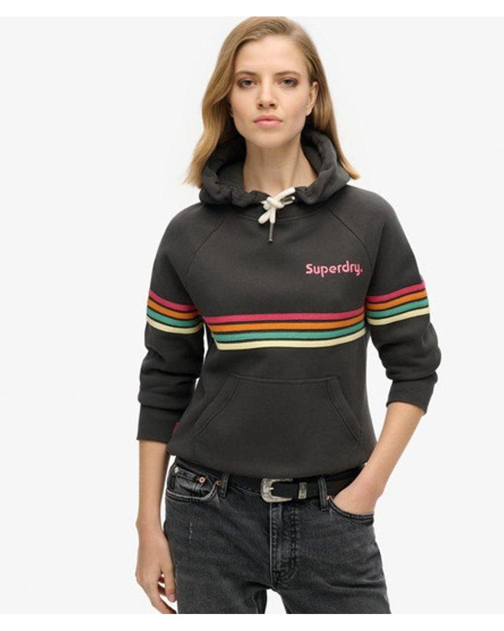 Superdry Black & Co Rainbow Stripe Logo Hoodie