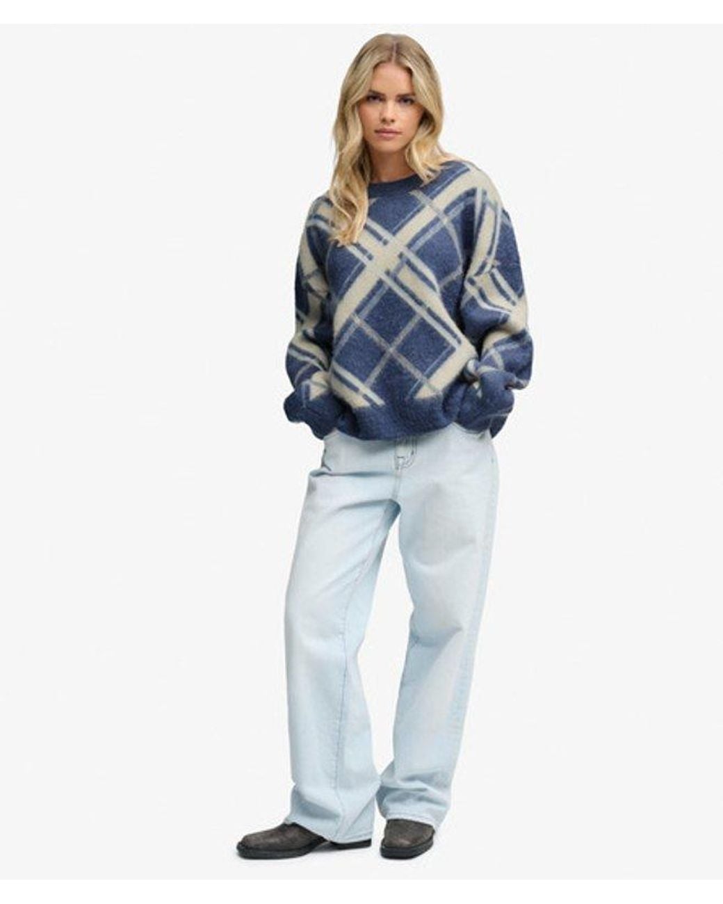 Superdry Blue & Co Slouchy Brushed Check Knit Jumper