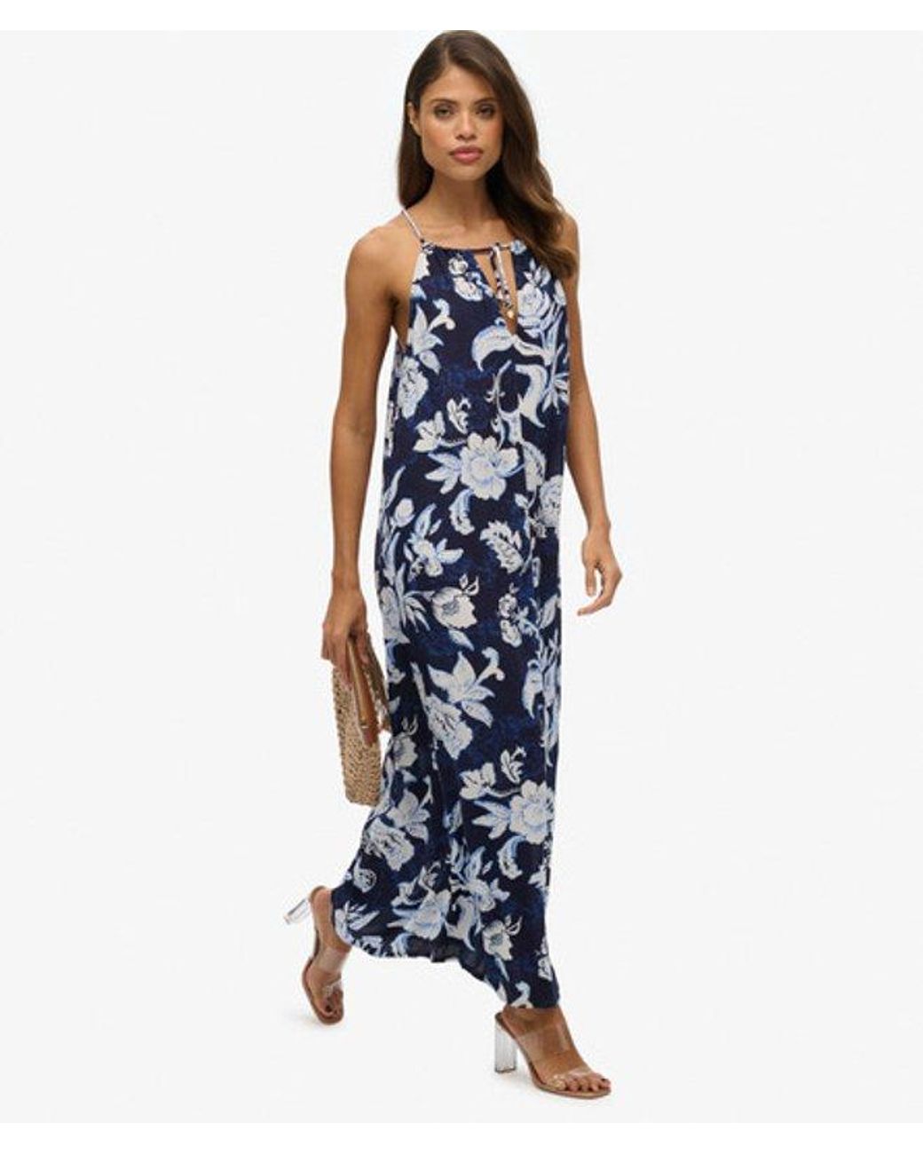 Superdry Blue Floral Print Beach Cami Maxi Dress