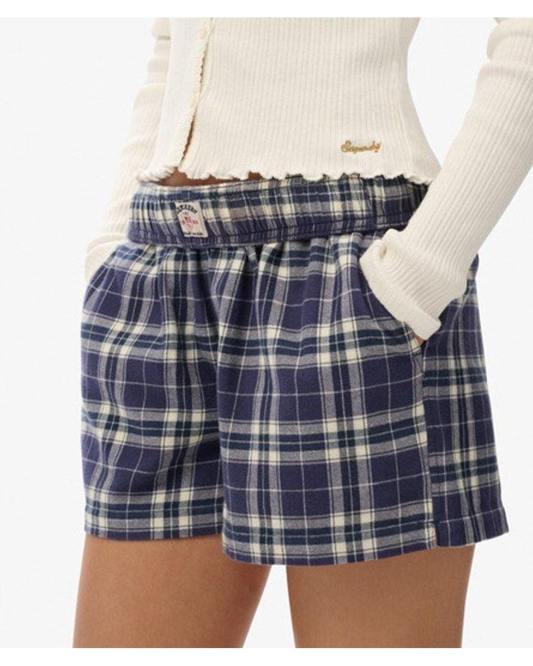 Superdry Blue & Co Cotton Check Elastic Shorts