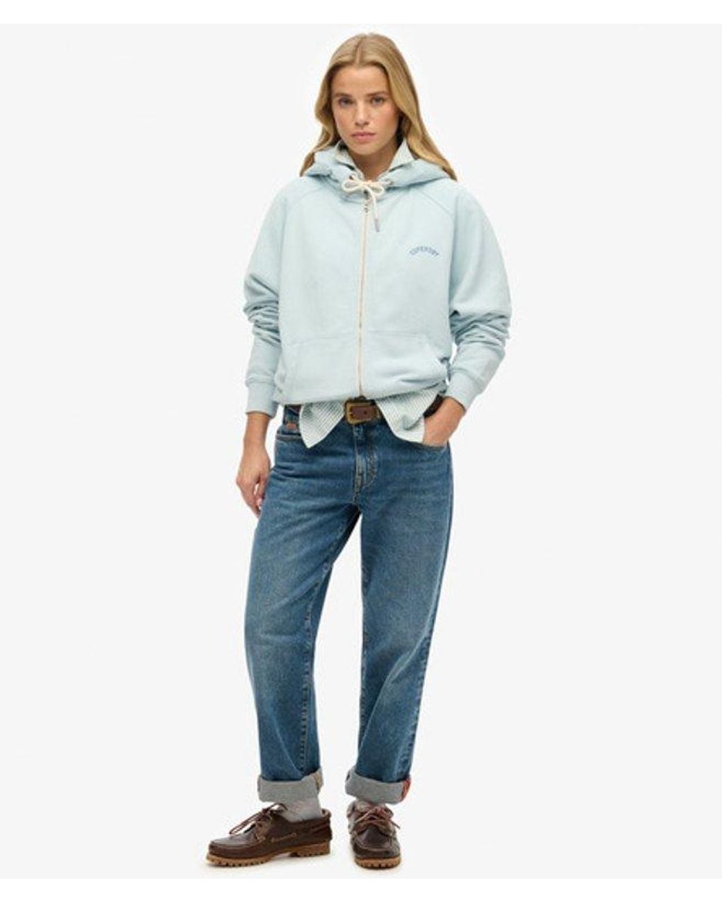 Superdry Blue Essential Logo Oversized Raglan Zip Hoodie