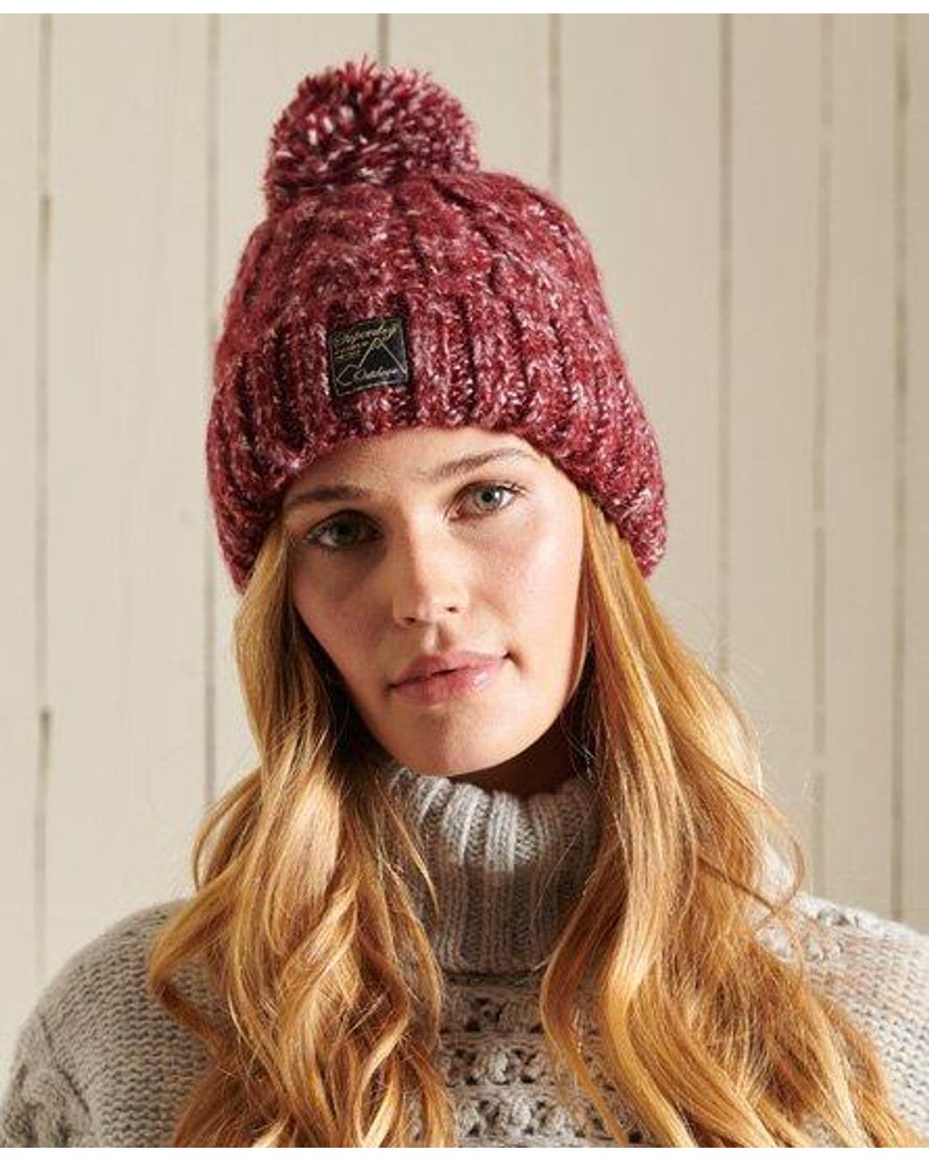 Superdry Tweed Cable Beanie in Red | Lyst