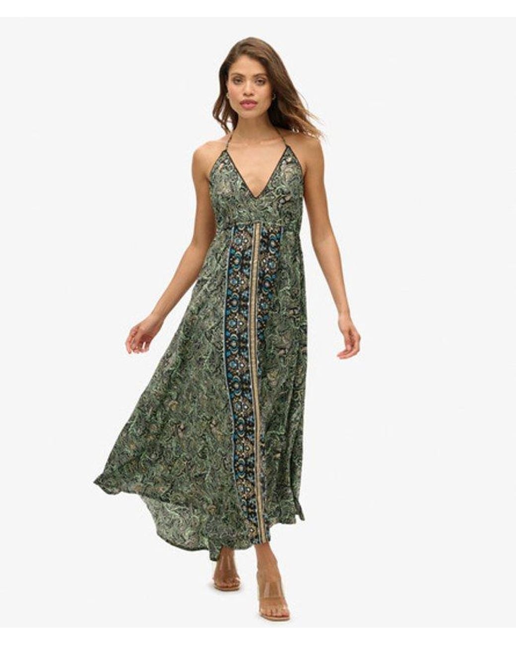 Superdry Green & Co Ladies Lightweight Paisley Print St Tropez Maxi Dress