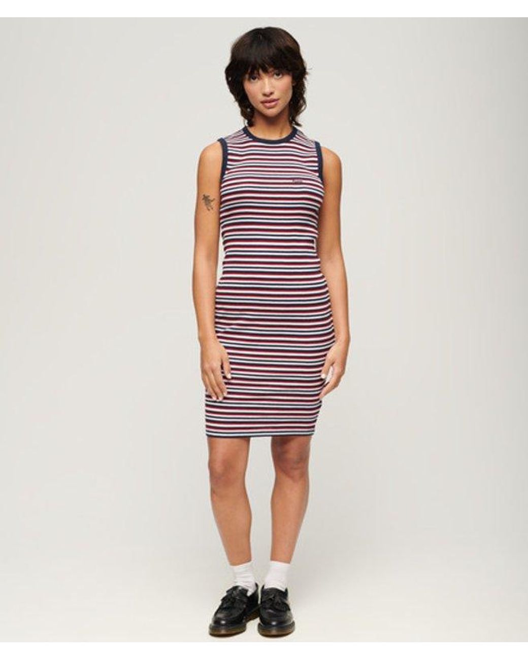 Superdry Red & Co Cotton Stripe Rib Bodycon Midi Dress
