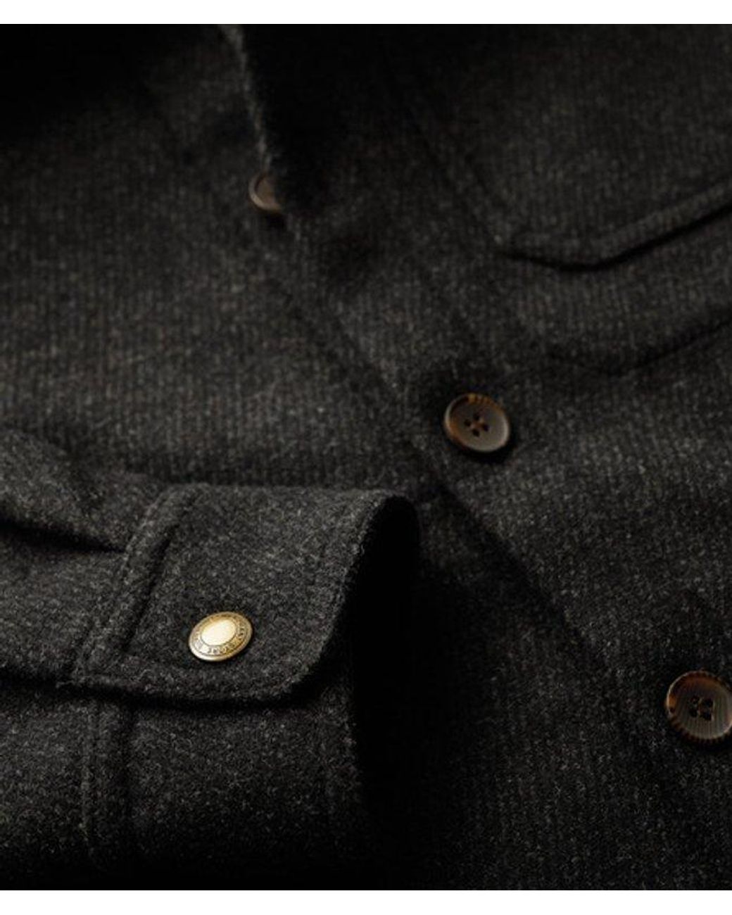 Superdry Black Wool Merchant Texture Overshirt for men
