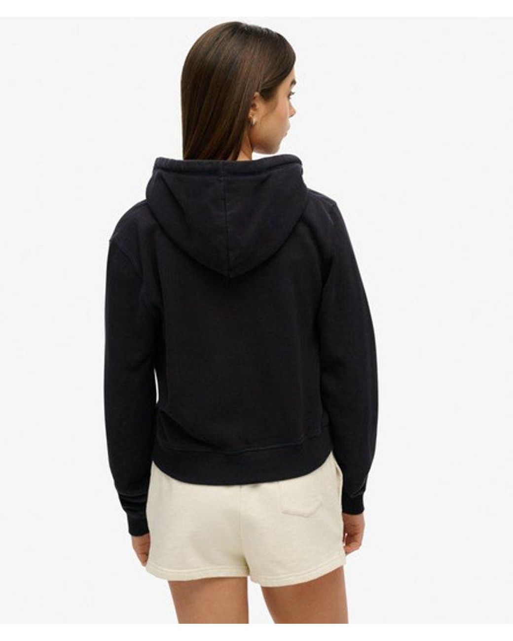 Superdry Black Athletic Essentials Relaxed Cropped Zip Hoodie