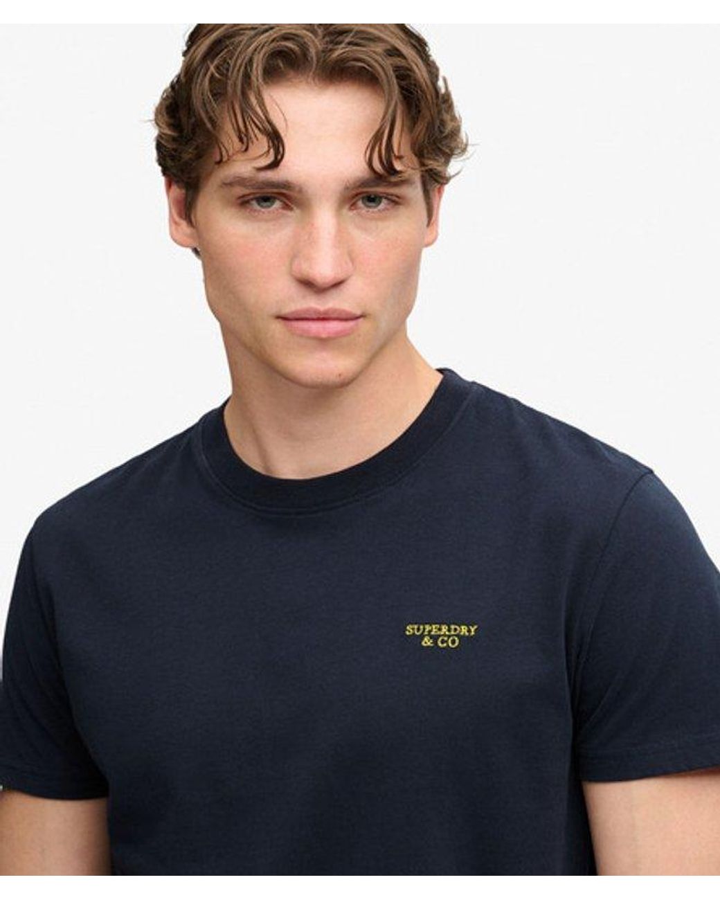 Superdry Blue & Co Essential Stacked Logo Embroidered T-shirt for men