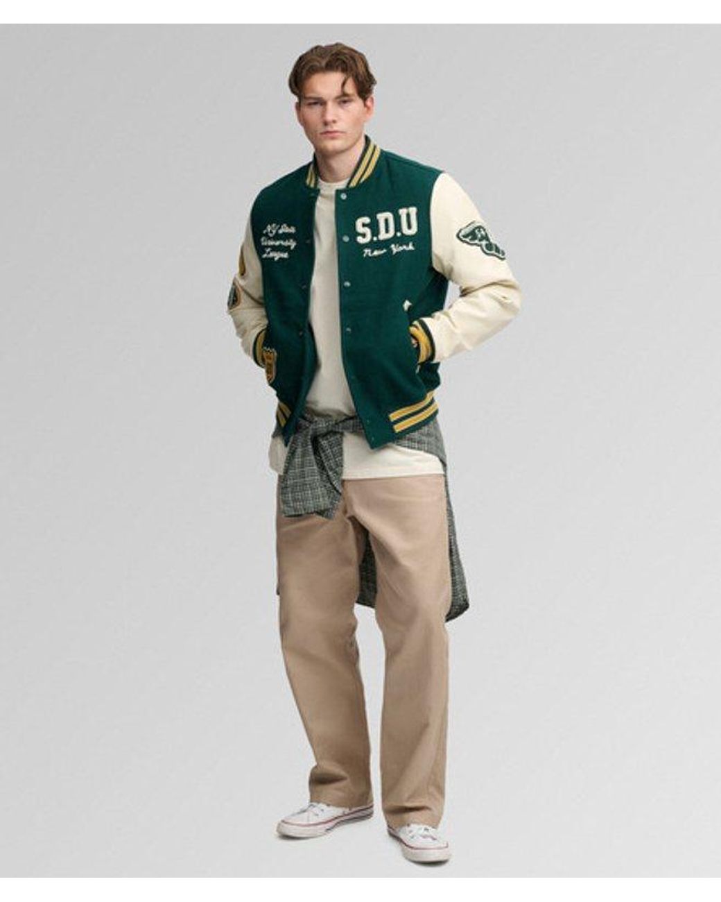 Superdry Green & Co Vintage Patched Varsity Jacket for men