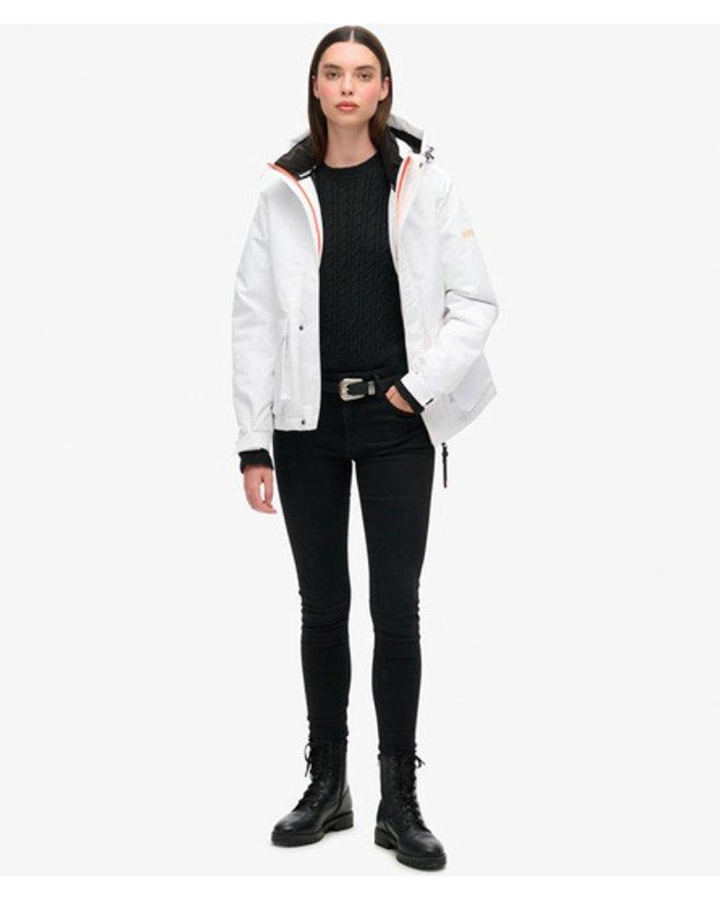 Superdry White & Co Loose Fit Logo Embossed Hood Ultimate Windbreaker Jacket
