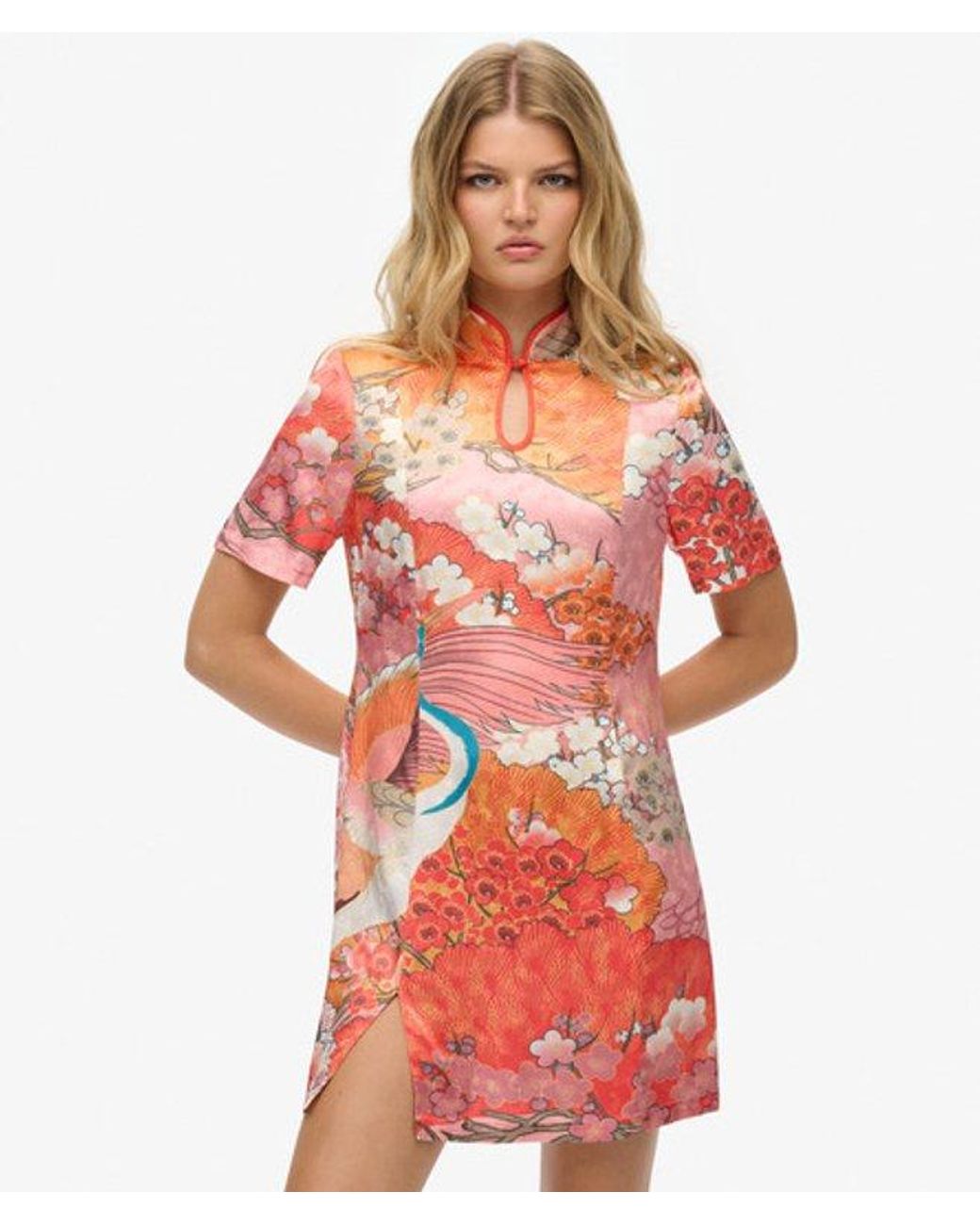 Superdry Red & Co Mandarin Jacquard Mini Dress